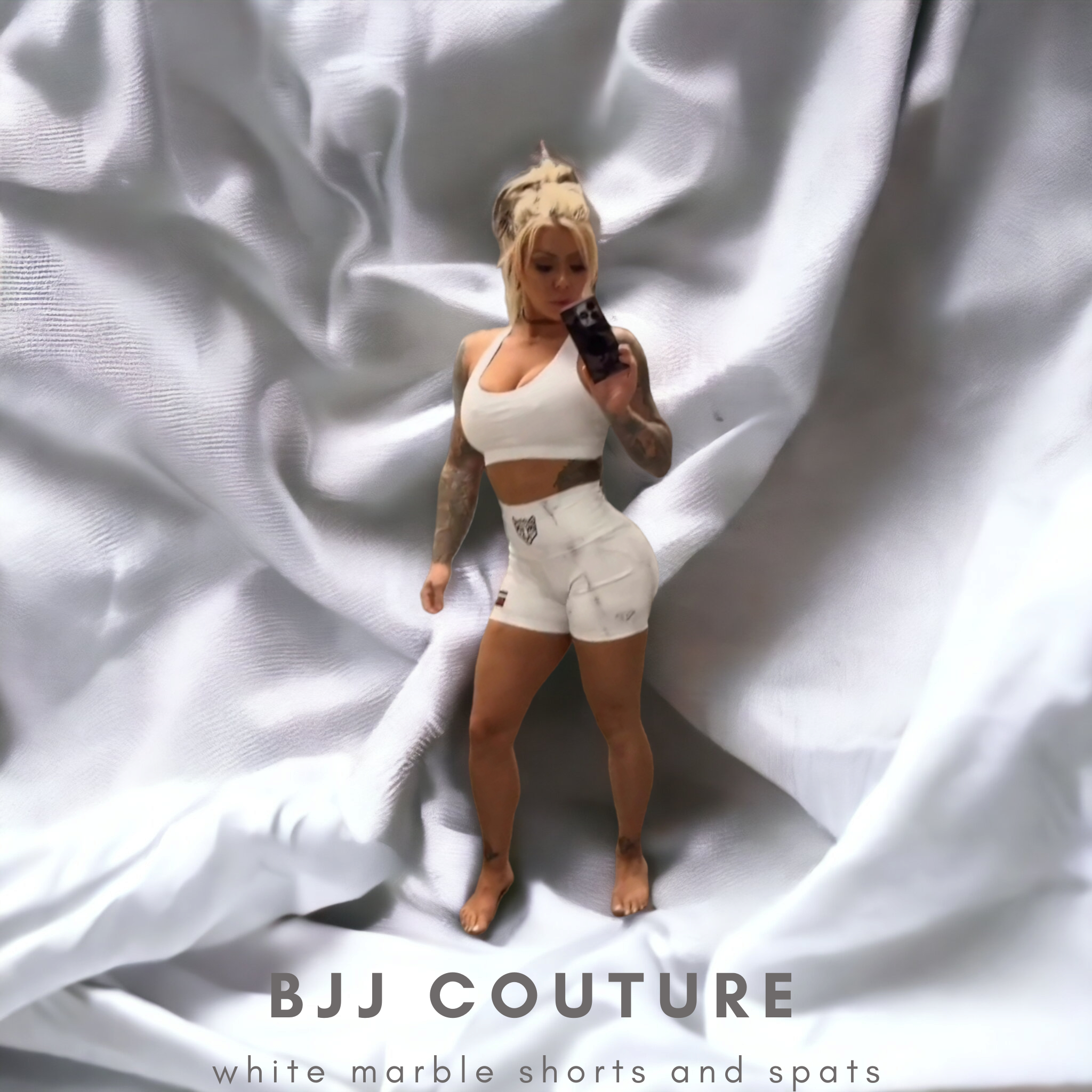 Women's Compression Grappling Shorts - White Carrara Marble - 3 inch inseam