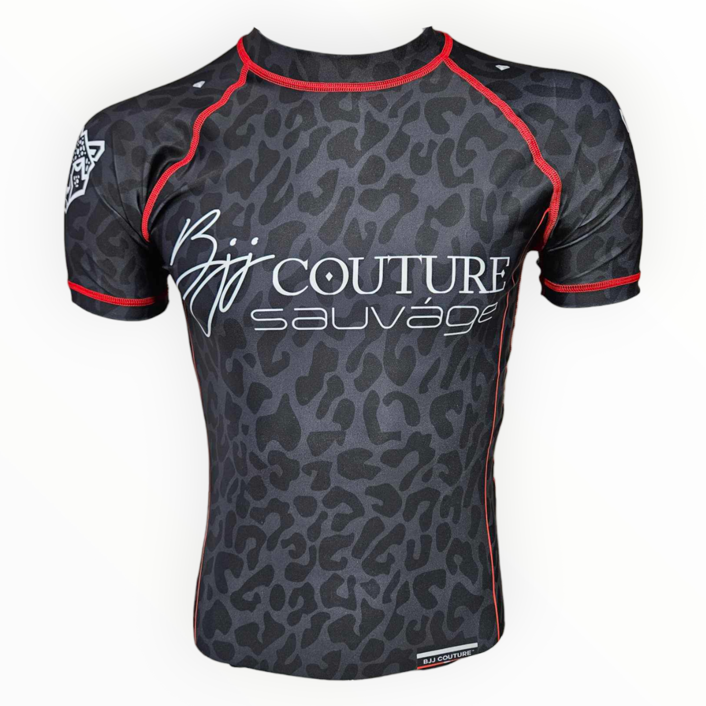BJJ Couture Leopard Print Black & Red Rashguard