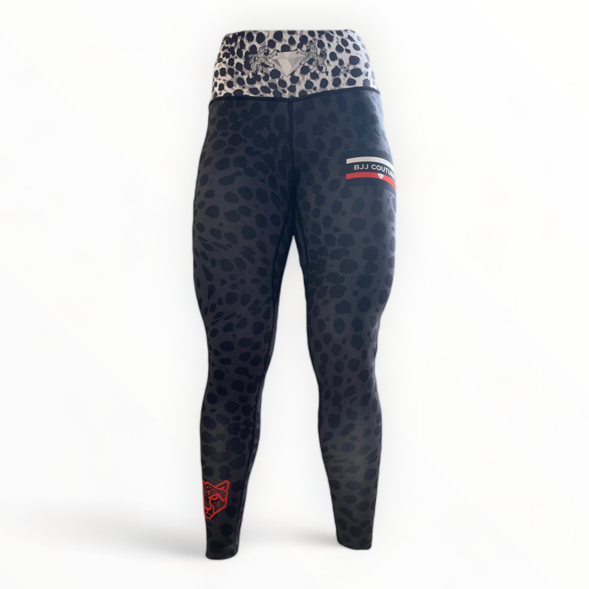 BJJ Couture Leopard Print Spats Grey & Black