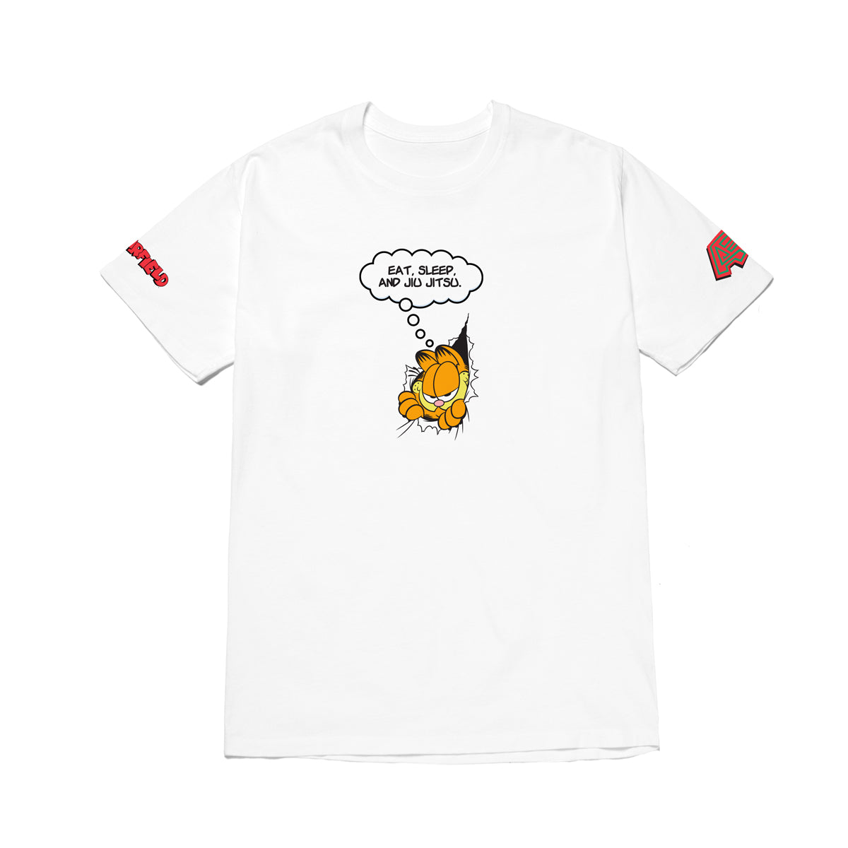 A&P GARFIELD EAT SLEEP JIU JITSU TEE WHITE