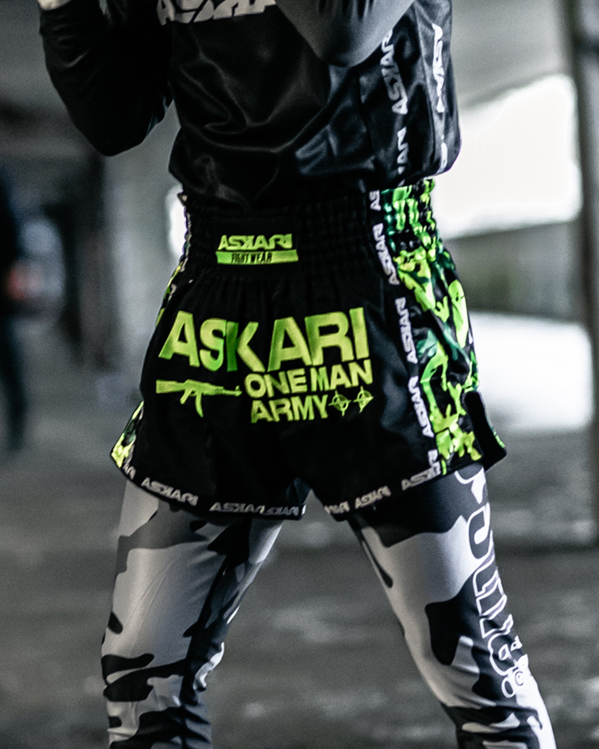 "ONE MAN ARMY" MUAY THAI SHORTS [GREEN CAMO]