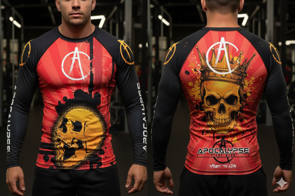 Gold Skull Mens long sleeve rash guard