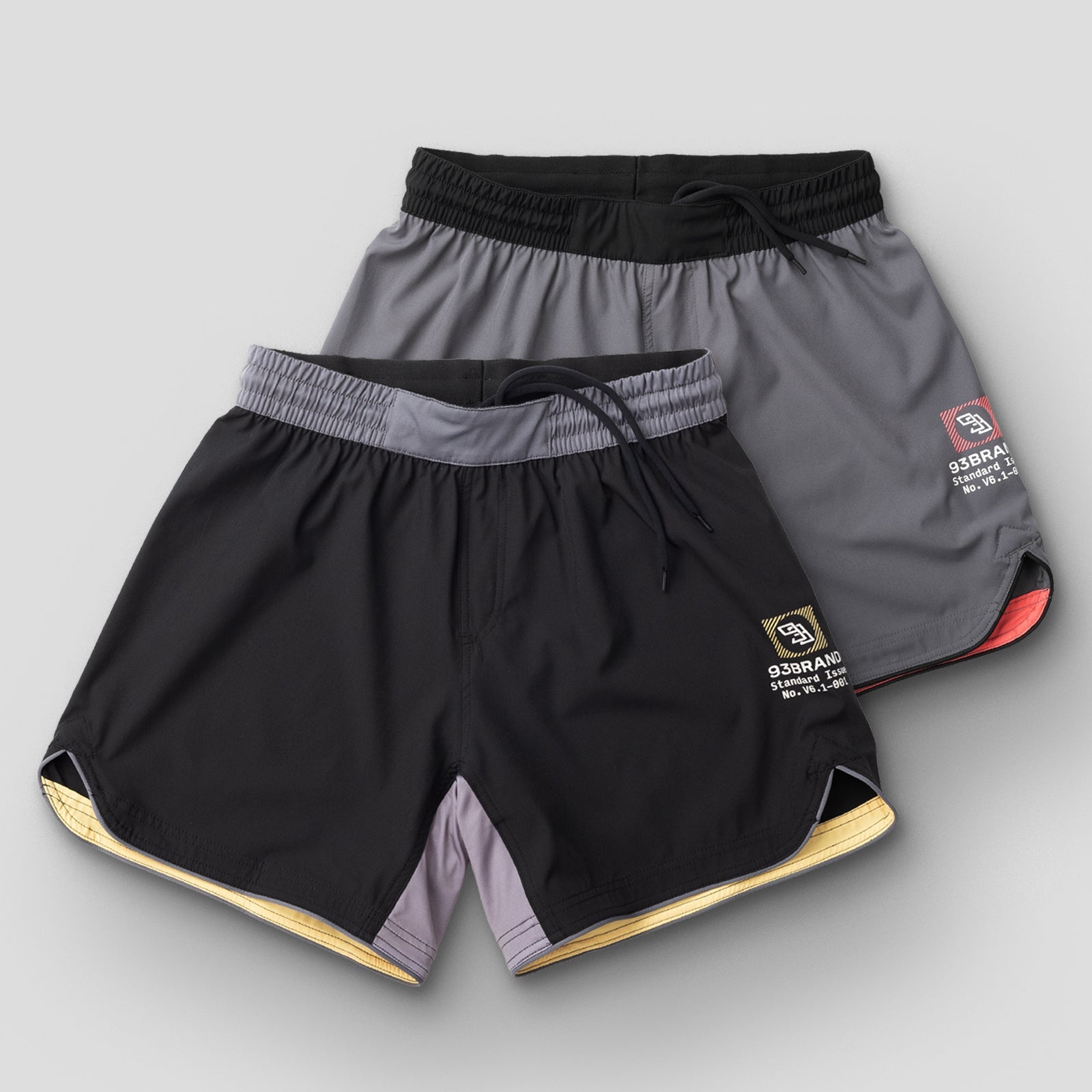 Standard Issue Grappling Shorts 2PACK - Black/Yellow & Grey/Red (5" and 6" inseam)