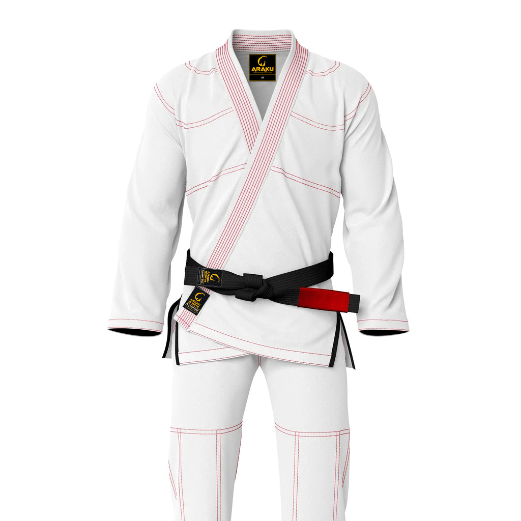 Araku Elite White With Red Stitching Brazilian Jiu Jitsu Bjj Gi