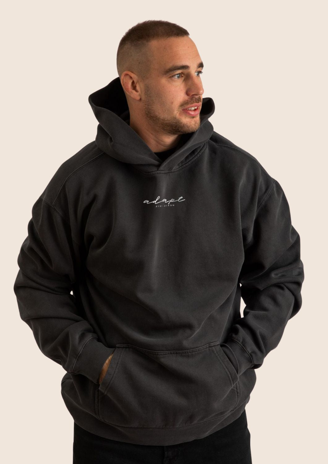 Faded Black Embroidered Hoodie