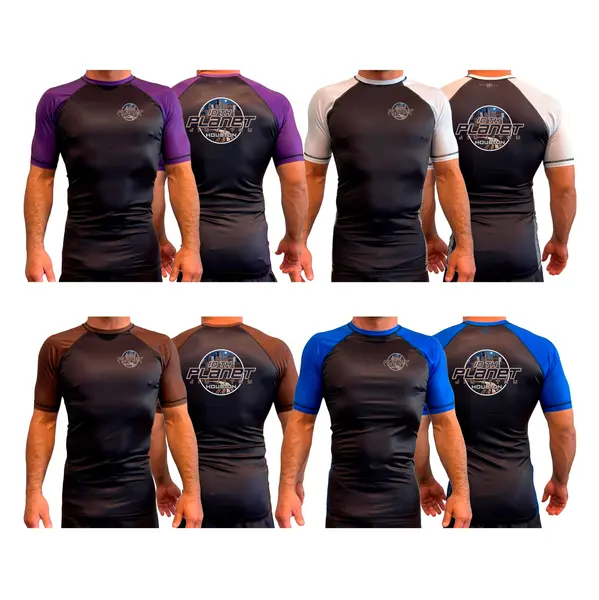 10th Planet HTX All Black Ranked Short Sleeve Rash Guards #8145 A