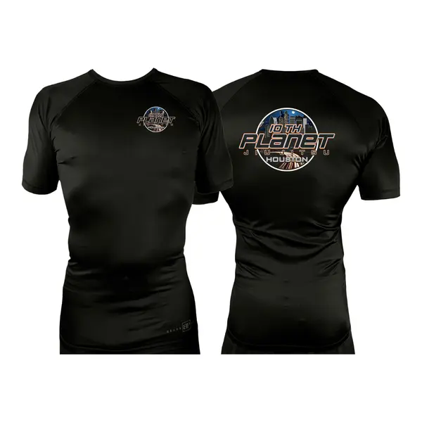 10th Planet HTX All Black Custom Rash Guards Short Sleeves #8145 A