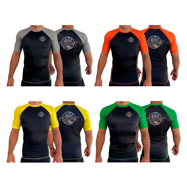 10th Planet HTX All Black Ranked Short Sleeve Rash Guards #8145 A