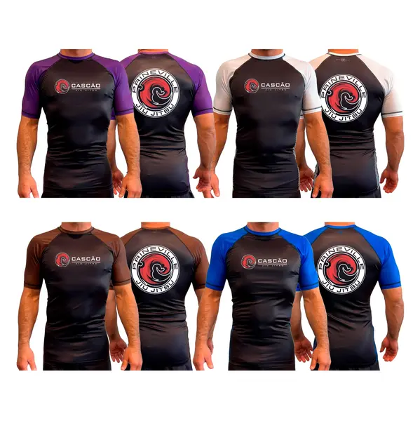 Prineville Jiu Jitsu All Black Ranked Short Sleeve Rash Guards #8157 A