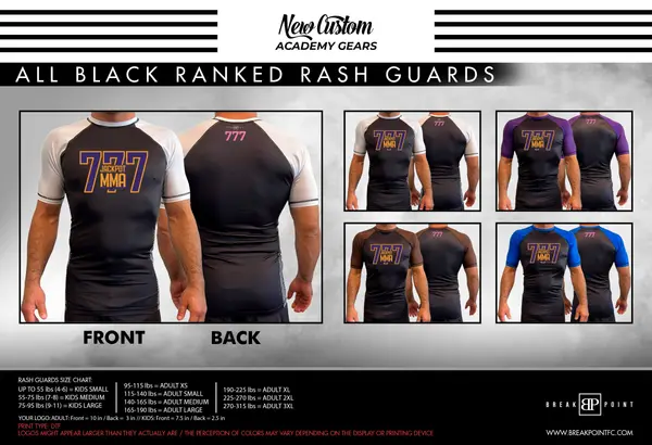 Jackpot MMa All Black Ranked Short Sleeve Rash Guards #1741 B