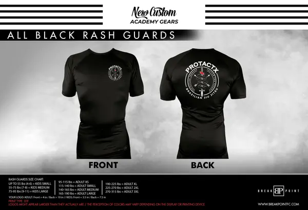 Protactx BJJ All Black Rash Guards Short Sleeves #1748 A