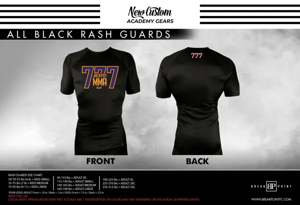 Jackpot MMa All Black Rash Guards Short Sleeves #1741 B