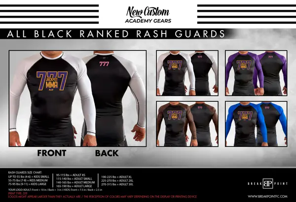 Jackpot MMa All Black Ranked Long Sleeve Rash Guards #1741 B