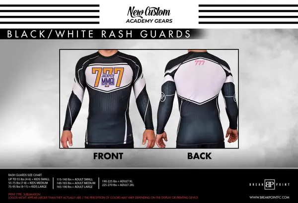 Jackpot MMa Academy Rash Guards Black/White #1741 C