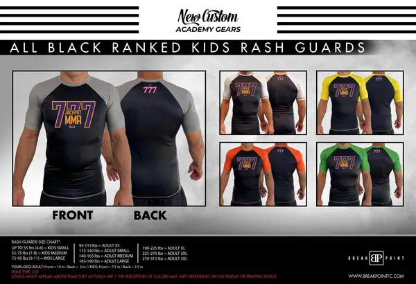 Jackpot MMa All Black Ranked Short Sleeve Rash Guards #1741 B