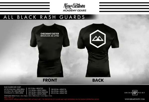 Checkmat Exeter All Black Rash Guards Short Sleeves #865 A