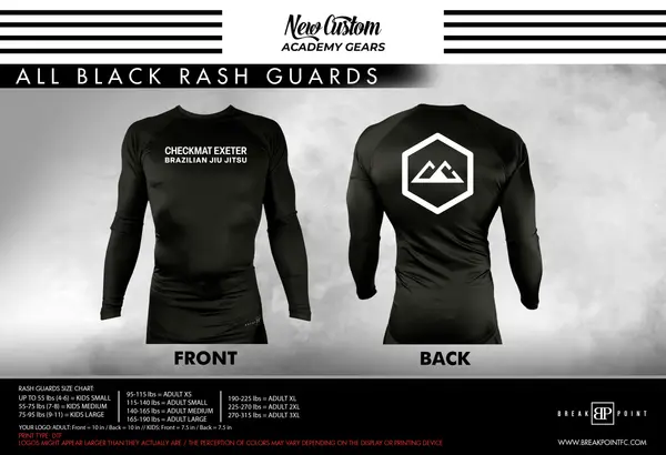 Checkmat Exeter All Black Rash Guards Long Sleeves #865 A