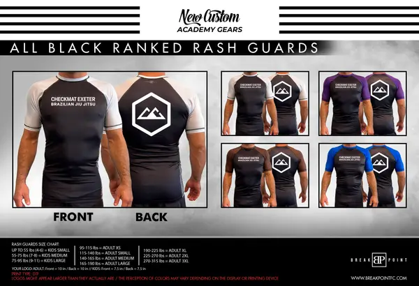 Checkmat Exeter All Black Ranked Short Sleeve Rash Guards #865 A
