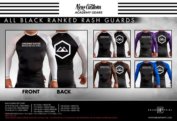 Checkmat Exeter All Black Ranked Long Sleeve Rash Guards #865 A