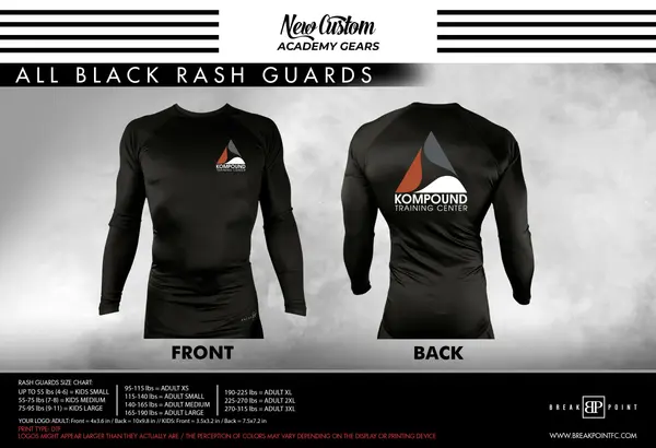 Kompound Training Center All Black Rash Guards Long Sleeves #1749 A