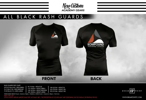 Kompound Training Center All Black Rash Guards Short Sleeves #1749 A