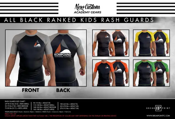 Kompound Training Center All Black Ranked Short Sleeve Rash Guards #1749 A