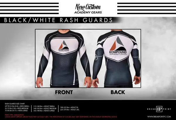 Kompound Training Center Academy Rash Guards Black/White #1749 A