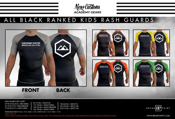 Checkmat Exeter All Black Ranked Short Sleeve Rash Guards #865 A