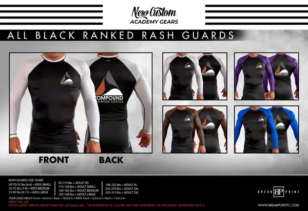Kompound Training Center All Black Ranked Long Sleeve Rash Guards #1749 A