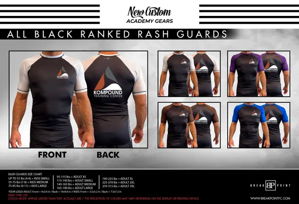 Kompound Training Center All Black Ranked Short Sleeve Rash Guards #1749 A