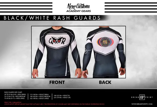 Black tie Jiu Jitsu Academy Rash Guards Black/White #1746 C
