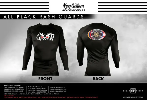 Black tie Jiu Jitsu All Black Rash Guards Long Sleeves #1746 C