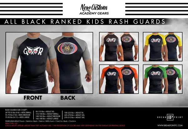 Black tie Jiu Jitsu All Black Ranked Short Sleeve Rash Guards #1746 C