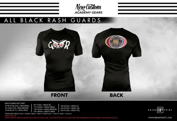 Black tie Jiu Jitsu All Black Rash Guards Short Sleeves #1746 C