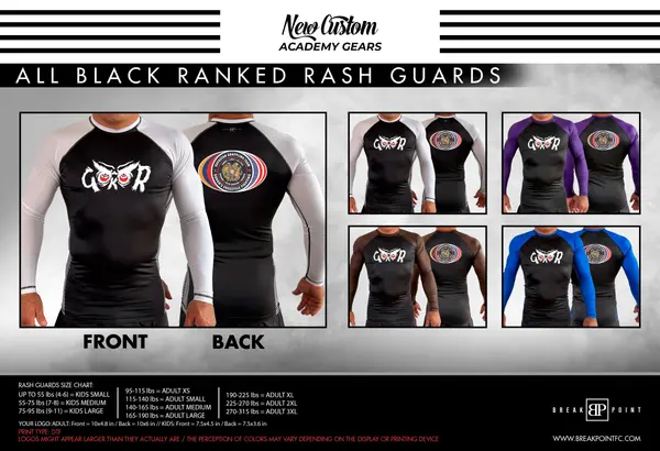 Black tie Jiu Jitsu All Black Ranked Long Sleeve Rash Guards #1746 C