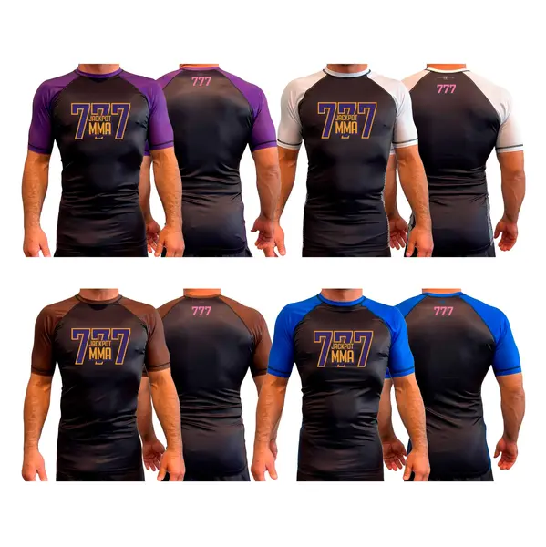 Jackpot MMa All Black Ranked Short Sleeve Rash Guards #8180 B