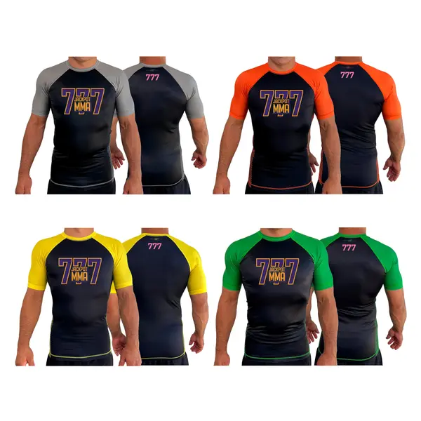 Jackpot MMa All Black Ranked Short Sleeve Rash Guards #8180 B
