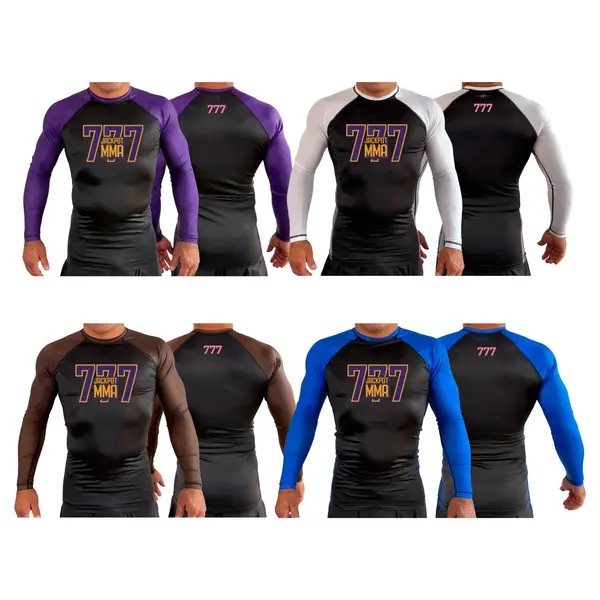 Jackpot MMa All Black Ranked Long Sleeve Rash Guards #8180 B