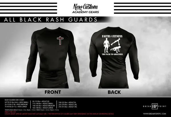 Faith and Fitness All Black Rash Guards Long Sleeves #1750 A