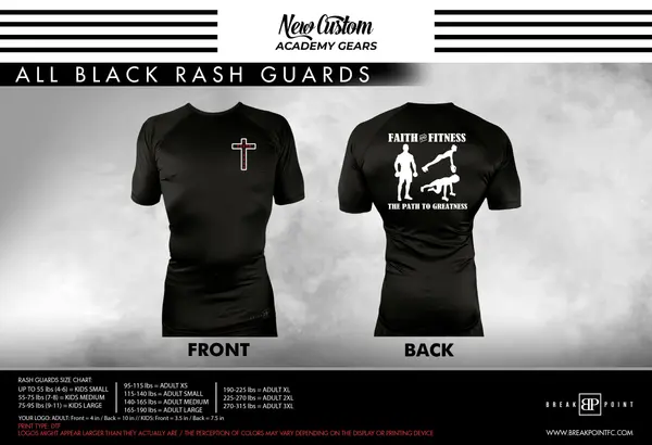 Faith and Fitness All Black Rash Guards Short Sleeves #1750 A