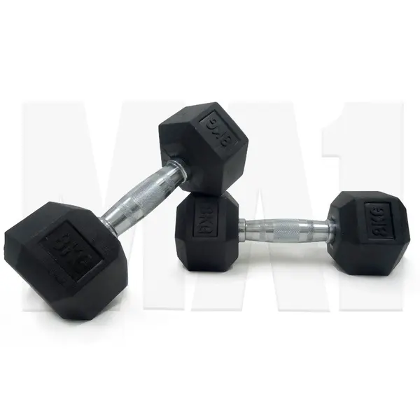 MA1 Rubber Hex Dumbbells - 8kg (Pair)