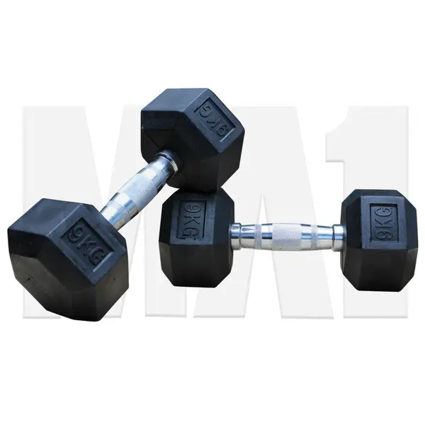 MA1 Rubber Hex Dumbbells - 9kg (Pair)