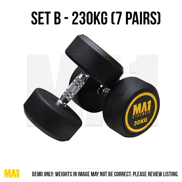 Yellow Round Head Dumbbell SET B - 230kg (7 pairs)
