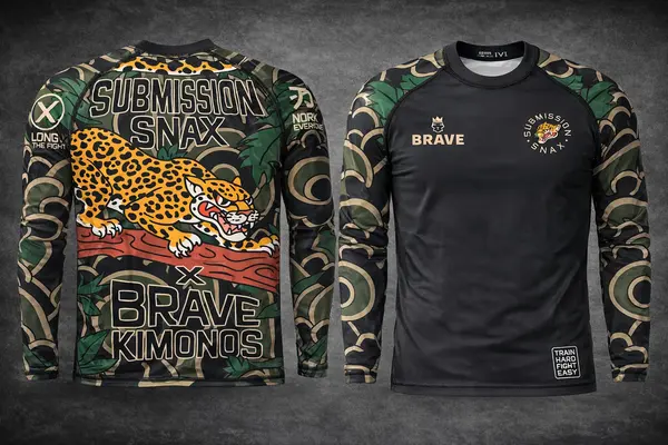 Brave Kimonos X Submission Snax  Jaguar Rash Guard Long sleeve