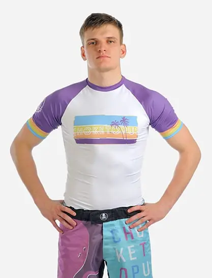 RETRO / Pánský rashguard s krátkým rukávem – Fialový