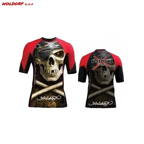 Sublimation Rashguard in Red Pirate Skull Design