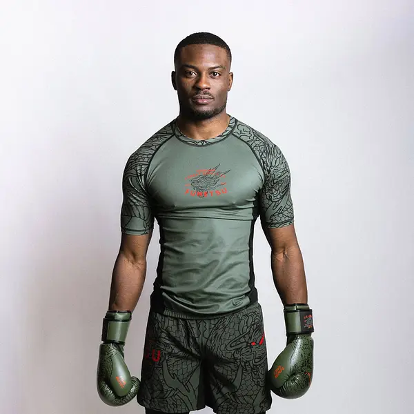 Dragon Slayer Short Sleeve Rash Guard Khaki/Orange