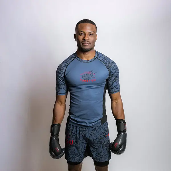 Dragon Slayer Short Sleeve Rash Guard Blue/Black/Red