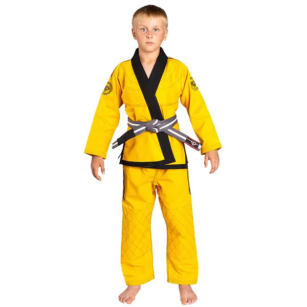 KO Sports Gear’s Yellow Wave Kids Gi – BJJ Kimono and Pants – Pearl Weave – For Jiu Jitsu
