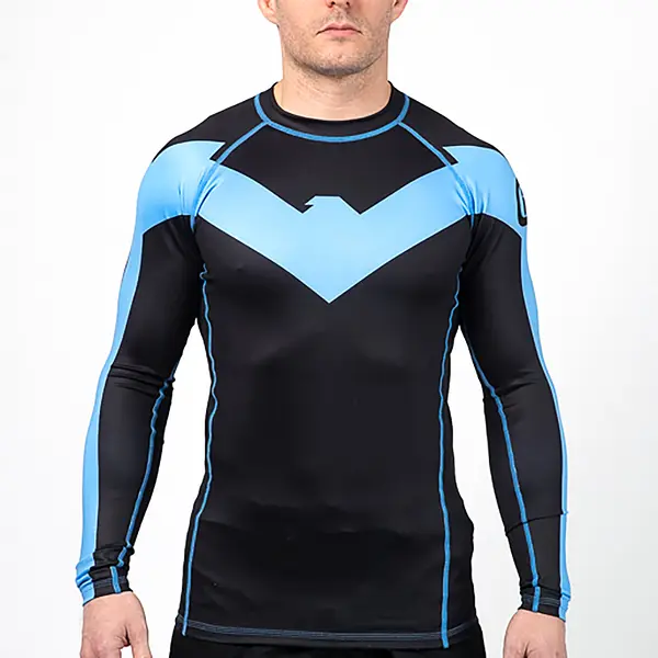 Fusion Fight Gear Nightwing Blue V BJJ Rash Guard compression shirt